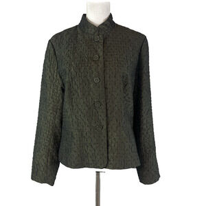 Coldwater Creek Blazer Jacket size Medium Olive Army Green Crinkle Shimmery